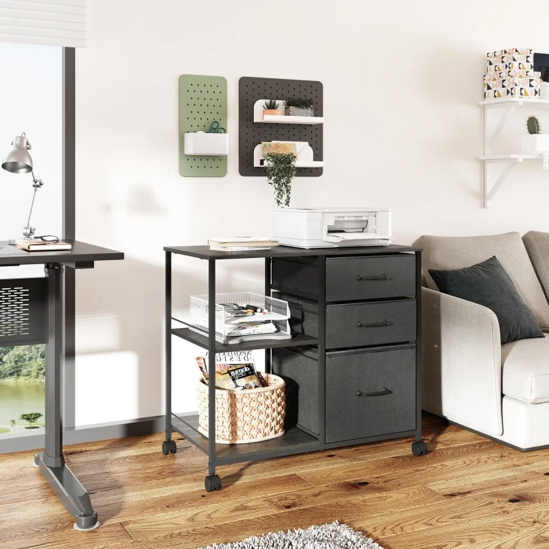

GALAXHERO 3 Drawer Mobile File Cabinet with Storage Shelf Rolling Fabric Filing Cabinet Printer Stand for Office