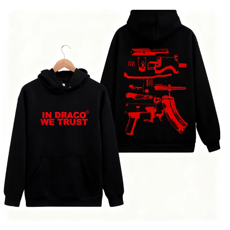 في دراكو نحن نثق 2 الجانبين الأحمر الجرافيك هوديي للرجال أو للنساء للجنسين نمط 100% كنزة صوفية قطنية/بلوزة قطنية للجنسين هوديي