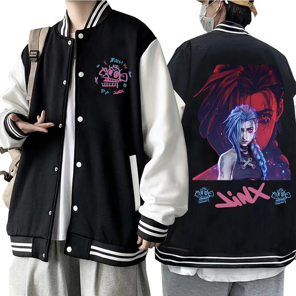 Anime Arcane-Jinx  Baseball Uniform Jacket Button Sports Coat Women Men Team Baseball Jacket Tops