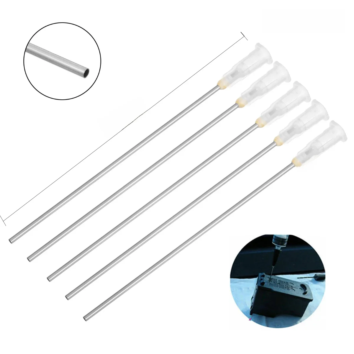 Pointes de seringue à colle en acier inoxydable blanc, émoussé, intime, grossière, pour collage, remplissage, encre, huile, flux de soudage, 16G, 100mm, 100 pièces