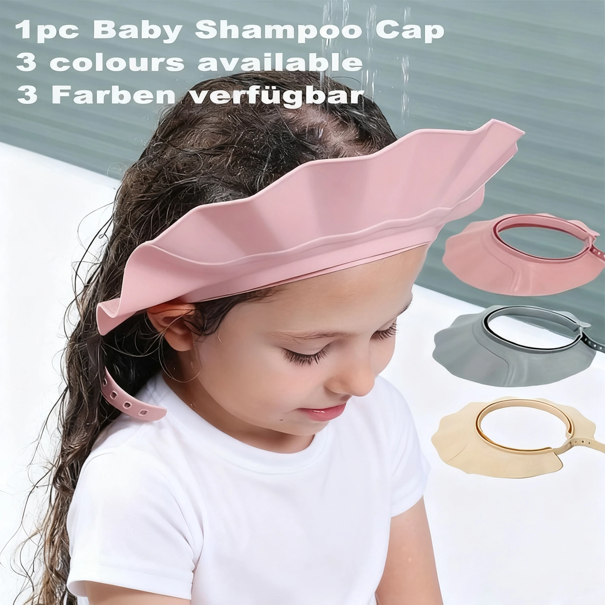 1pc Baby Adjustable Shower Cap Ear Protection Safe Shampoo Bathing Soft Hat Tpe Material Reusable Multi-Functional Sun Hat