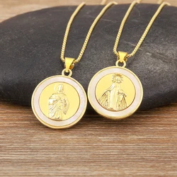 Nidin New Design Retro Round Shape Charm Pendant Necklace 5 Styles Choice Religious Believer Chain Choker Jewelry Accessories