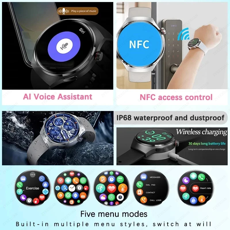 For Huawei Xiaomi NFC Smart Watch Women Watch 4 Pro AMOLED HD Screen Heart Rate Bluetooth Call IP68 Waterproof SmartWatch 2024