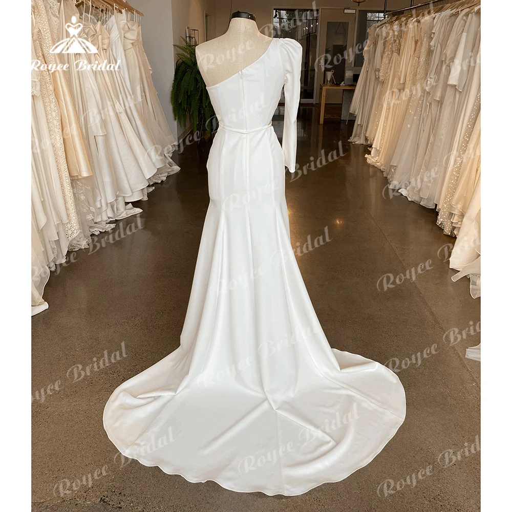 Robe De Mariée sirène en Satin pour femmes, Simple, Sexy, asymétrique, épaule dénudée, ceinture, style Boho