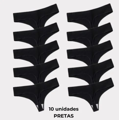 Conjunto de calcinhas femininas fio dental de algodão puro, cor lisa