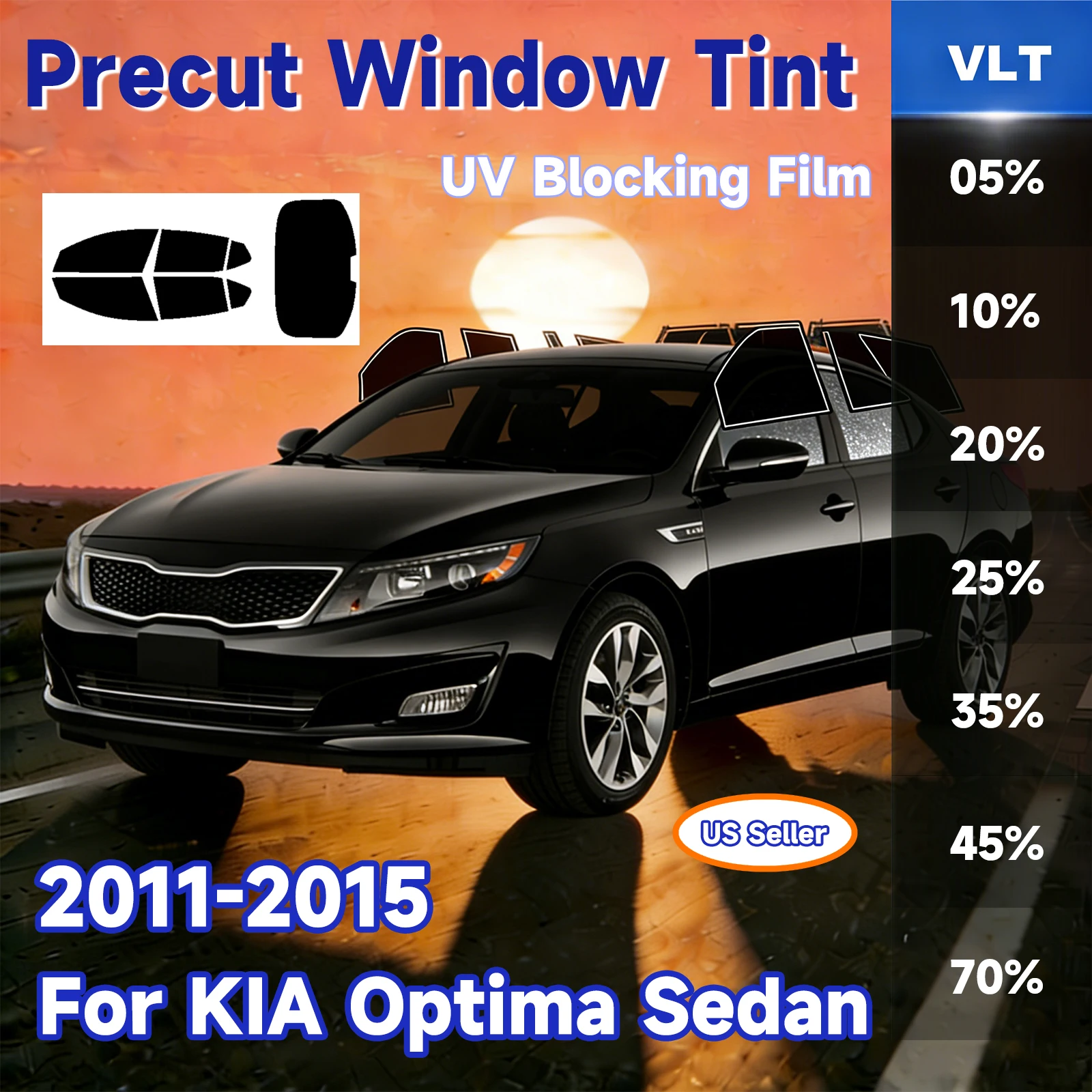 

PreCut Tint for KIA Optima Sedan 2011-2015 Car All Side Window Sunshade UV-IR Block Heat & Glare Rear Windshield Protector Films