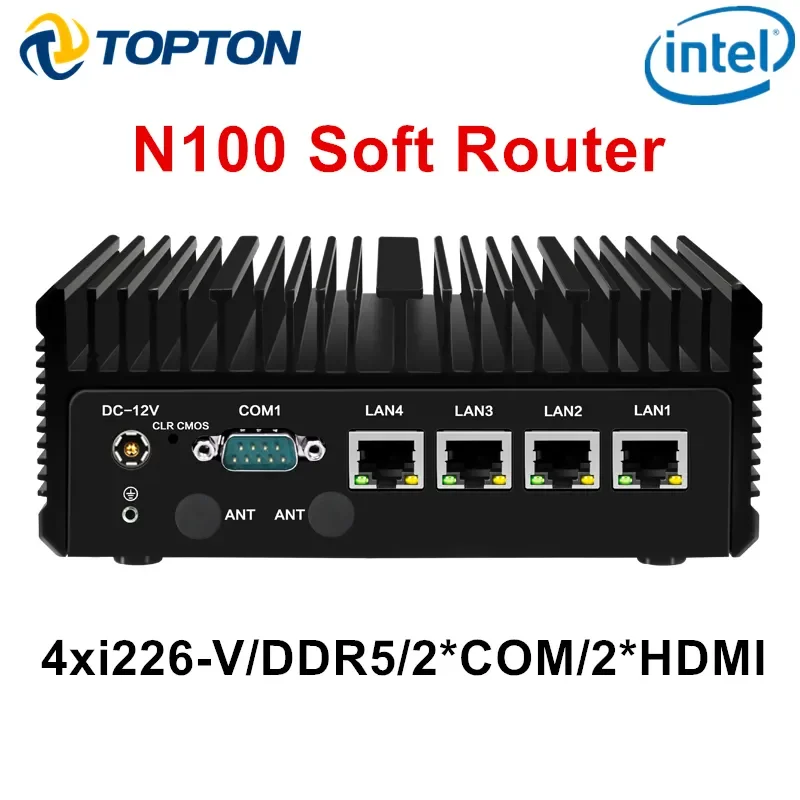 

Powerful Efficient cooling Firewall Mini PC 12th Gen Intel N100 2.5G Soft Router 4x i226-V LAN 2*COM Industrial Fanless Computer