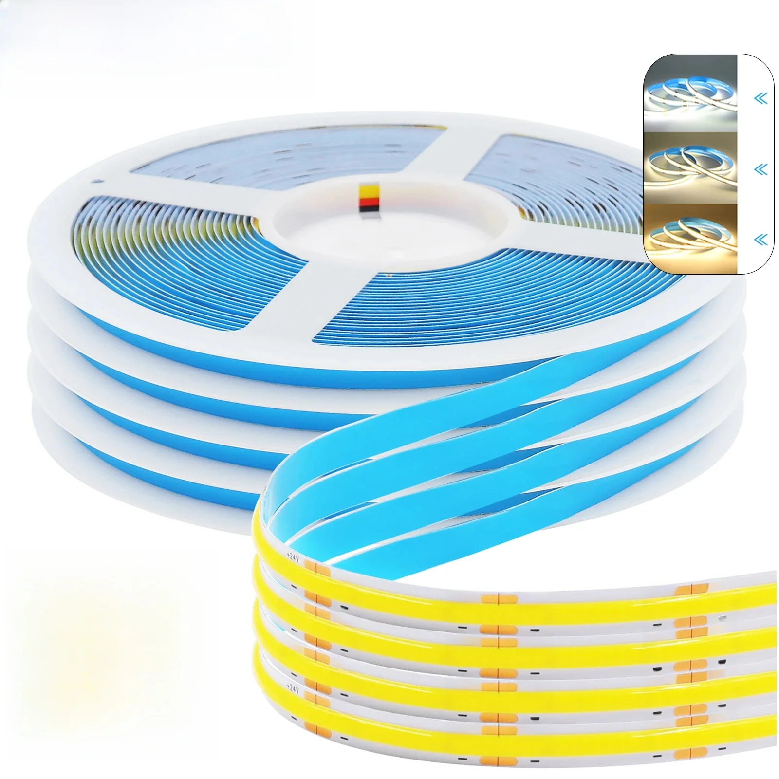 Bande lumineuse LED COB 12V 24V, haute densité 528LED/m 8mm PCB RA90, bande LED Flexible 3000K 4500K 6000K, lumière linéaire à intensité variable 2/10M