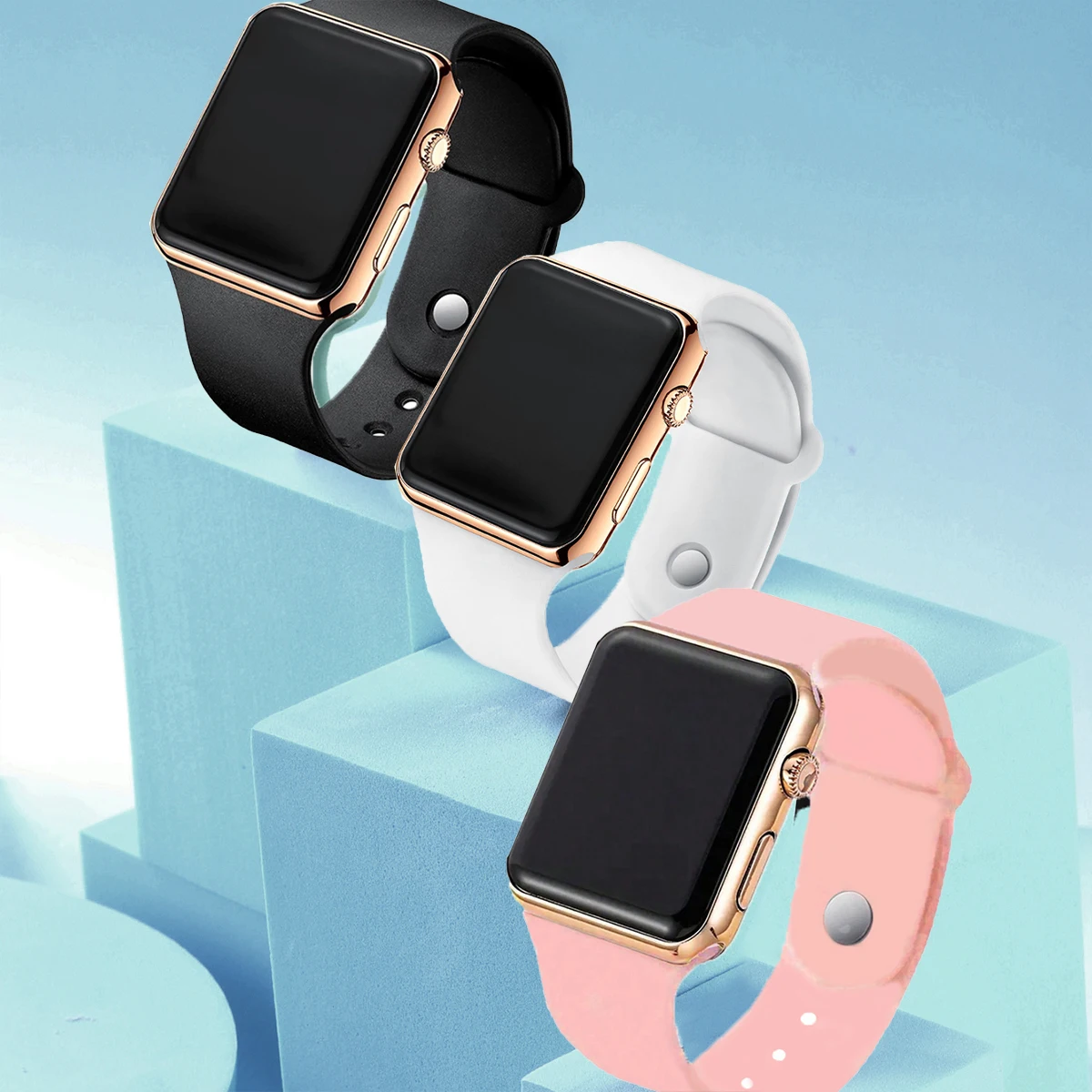 3-Piece Set, Casual and Simple Digital Watch Set with Silicone Strap, Available in Black, White, and Pink, Square Dial, Versatile for Everyday Use, Great Gift for Back-To-School Season, Christmas, New Year, and Other Holidays.