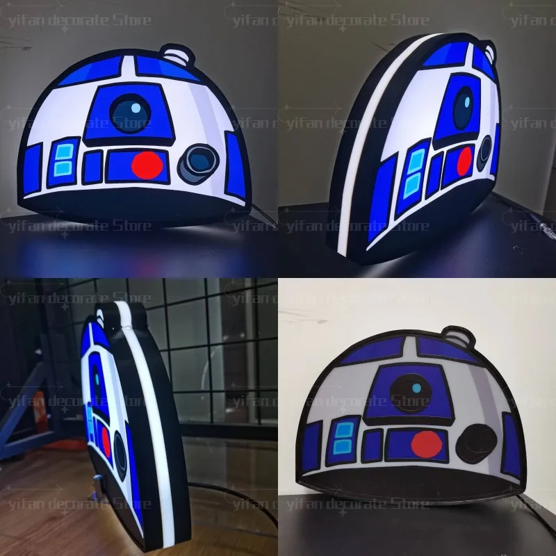 R2d2 jogo logotipo lightbox luz sinal personalizado decoração da parede para a loja de negócios pendurado arte 12 Polegada crianças nightlight 3d