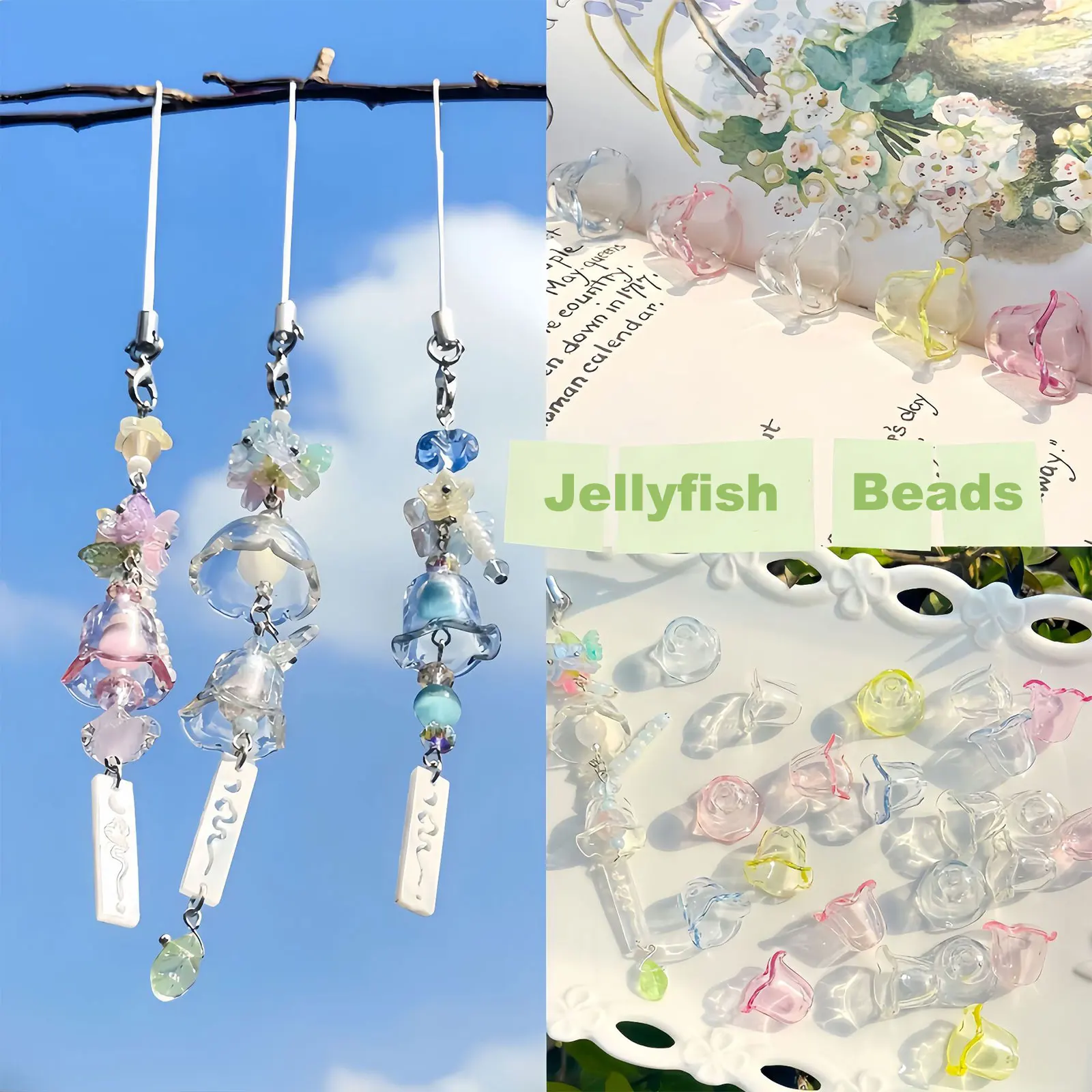 Y2K Jellyfish Key Chain Wind Chimes Bead Caps Charms For DIY Colorful Wind Bell Beads Pendant Earring Jewelry Making Accessories