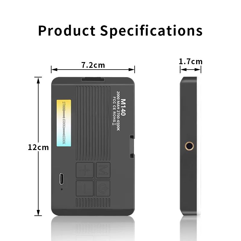 High-Quality LED Selfie Light, , 2000mAh Rechargeable Battery, CRI 85 +, Type-C Portable on Light for Phone/ Tablet/ Laptop