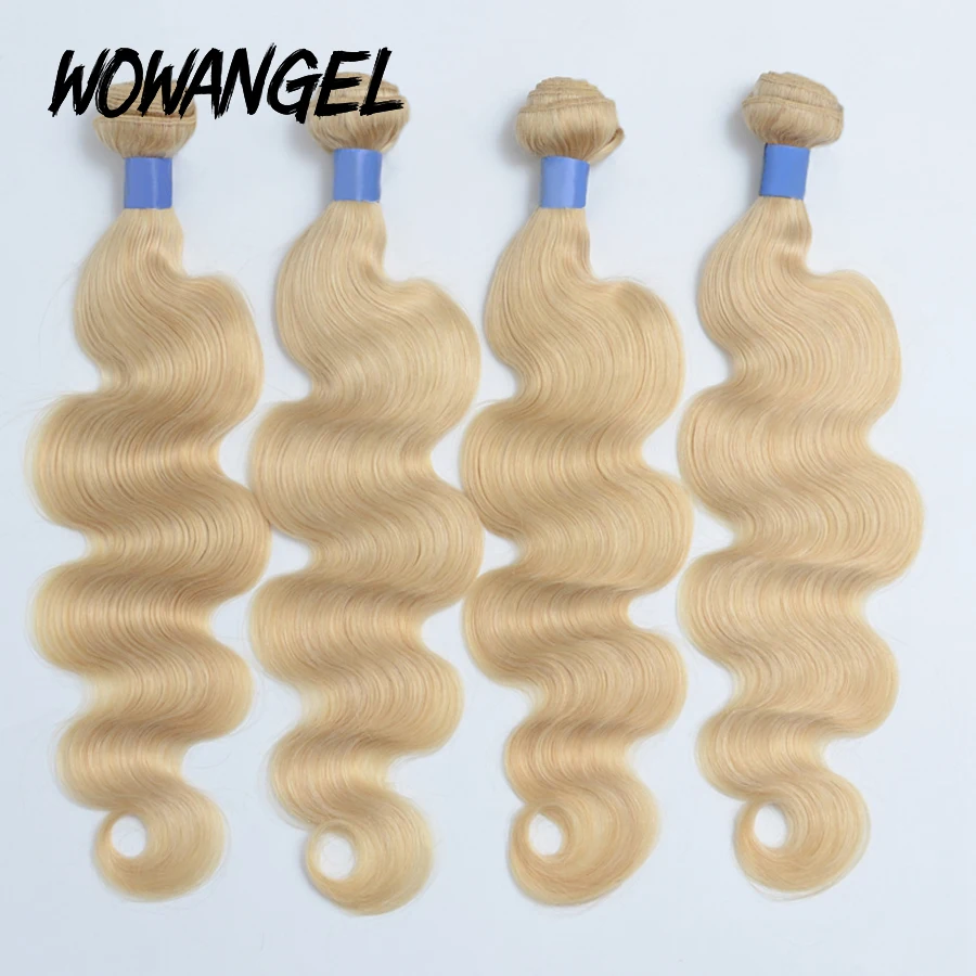 WOWANGEL 3/4 613 Blonde Human Hair Extension Malaysian Hair Body Wave Remy Human Hair Double Weft Weave Bundles 10A 26 28 30inch