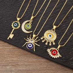 Nidin New Trendy Key Shape Evil Eye Pendant Necklace 7 Colors For Women Religious Style Jewelry Accessories Daily Party Gifts