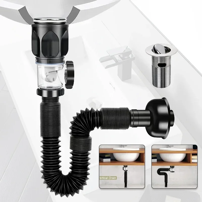 Flip-Top Kitchen Sink Drain, Filtro Desodorizante Retrátil, Downspout Flexível, Pia Do Banheiro,