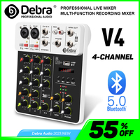 Debra NEW V4 Audio Mixing Console Bluetooth USB Record PC 48V Phantom Power Delay Repaeat Effect 4 Channels USB Audio Mixer.