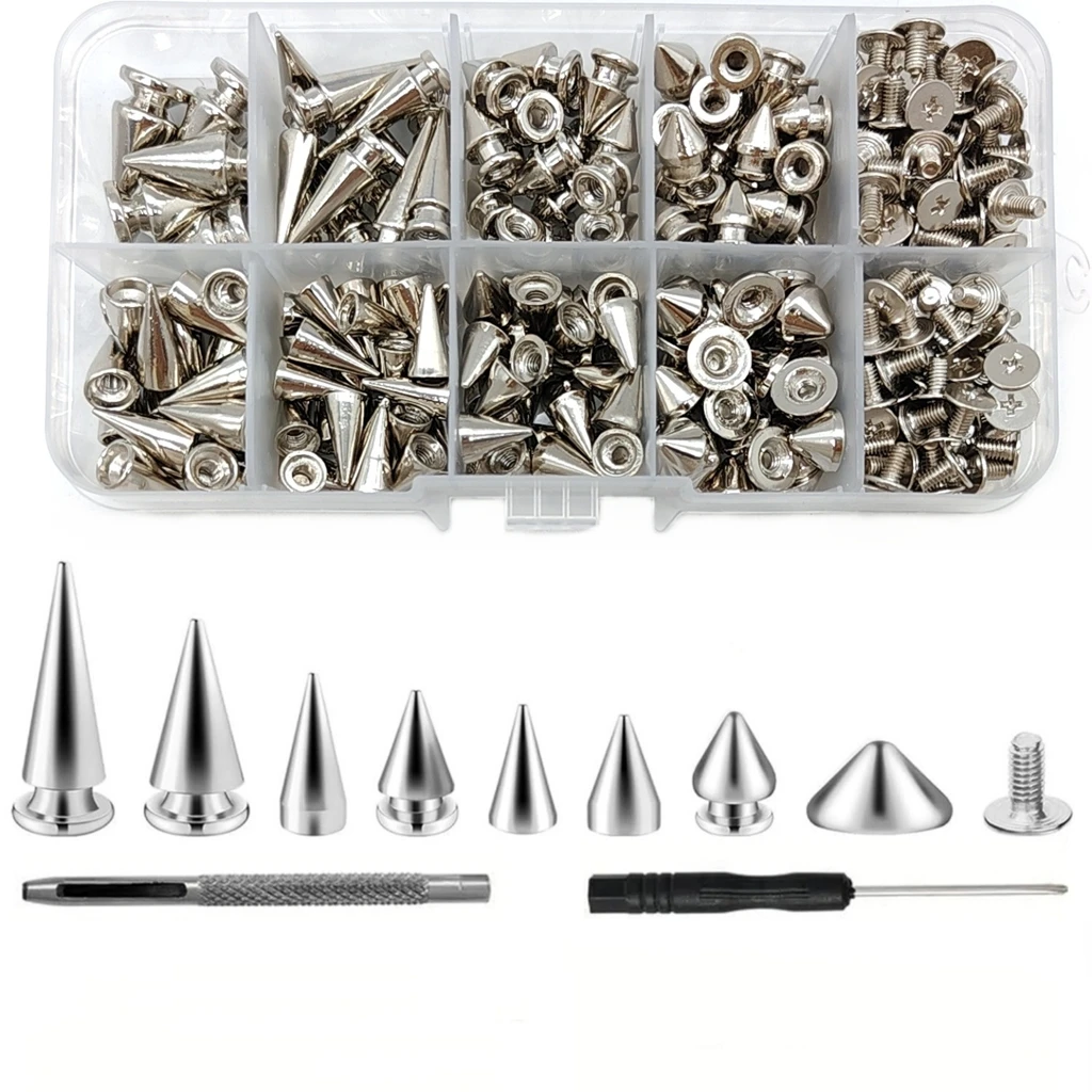 DIY Punk Metal Spike Studs Silver Bullet Rivets Kit for Pet Collar Leather Jacket Craft Decoration Accessories