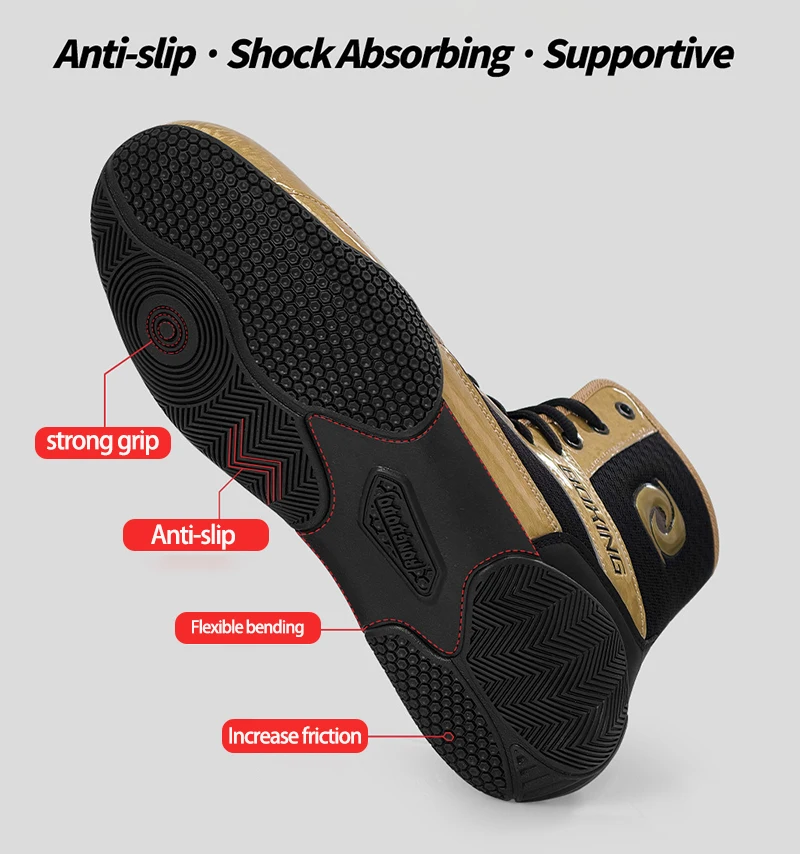 Fitness-Boxschuhe für Herren, Ringerschuhe, atmungsaktive, rutschfeste Sohle, knöchelhohe Schuhe für Sanda-Kampftraining. – Detail 5