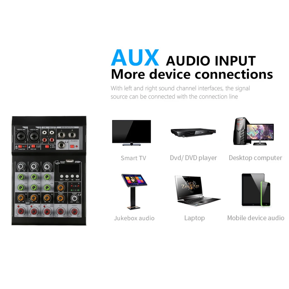 4 channel mixer USD MP3 Bluetooth sound card metal Delay Repaeat Effect connected to the computer for recording using USB cable