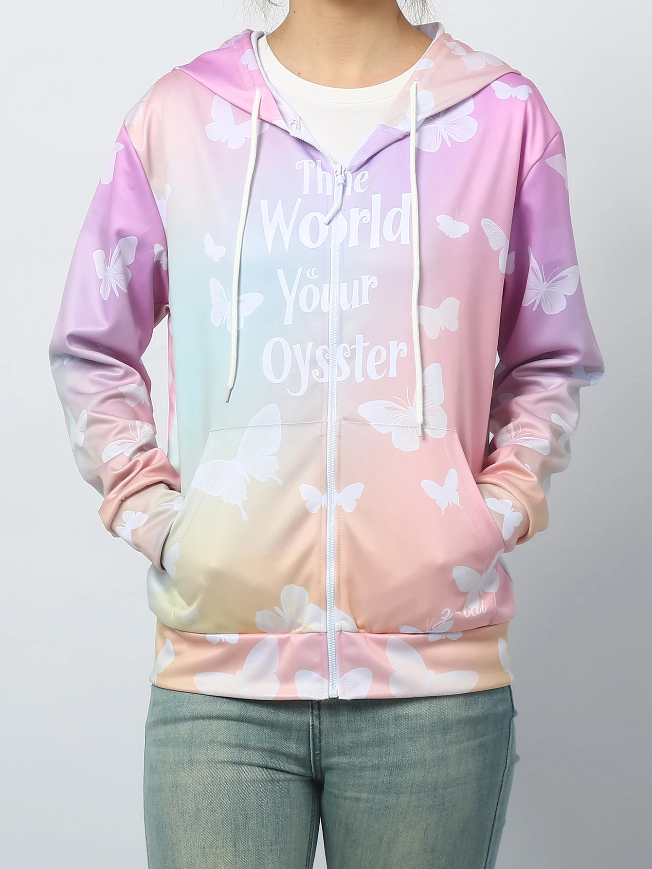 

Spring/autumn new women's personalized fashion sports hoodie long sleeve drawstring pocket zipper coat casual printed hoodie