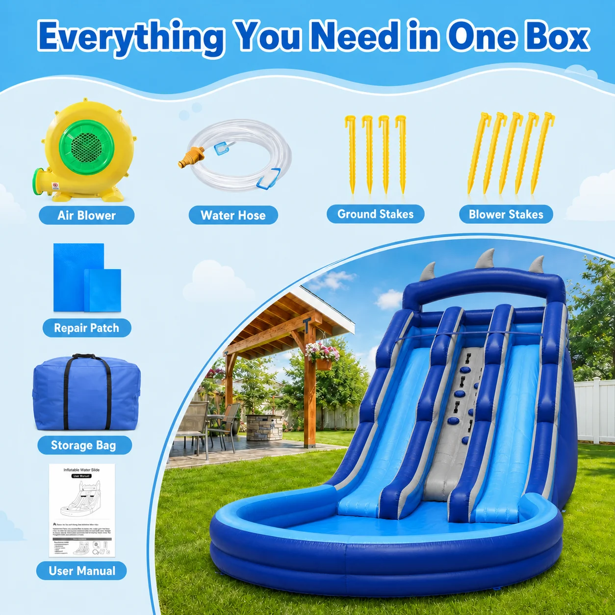 Inflatable Water Slide with Big Splash Pool Dual Lane Climbing Wall Rainbow Arch for Kids Backyard Summer Party with Blower