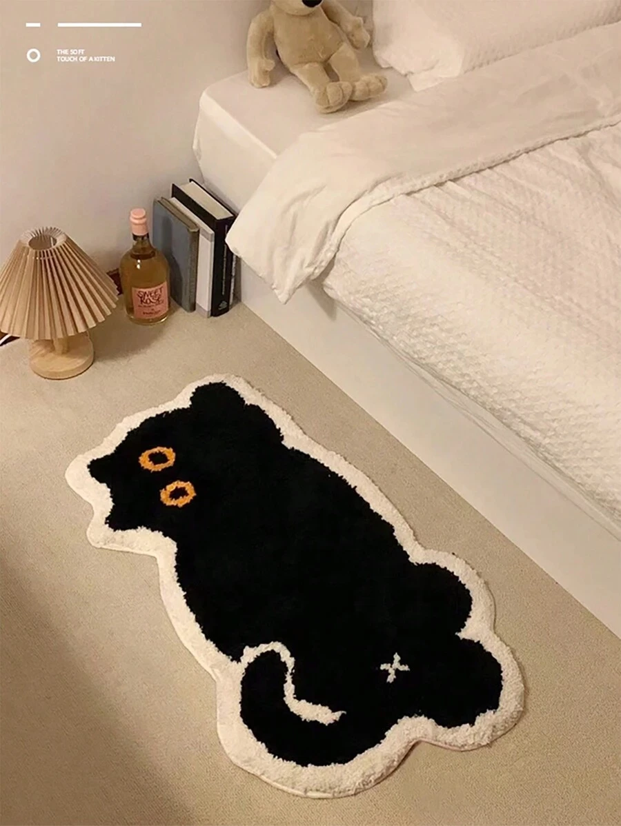 1pc Cute Cat Pattern Floor Mat 40X60cm (15.7X23.6inch), Soft Plush Non-Slip Water Absorbent Bath Mat For Bathroom, Bedroom, Living Room, Kitchen, Entryway, Washable, New Arrival Autumn Season, Halloween Decoration  sf2408187282418327