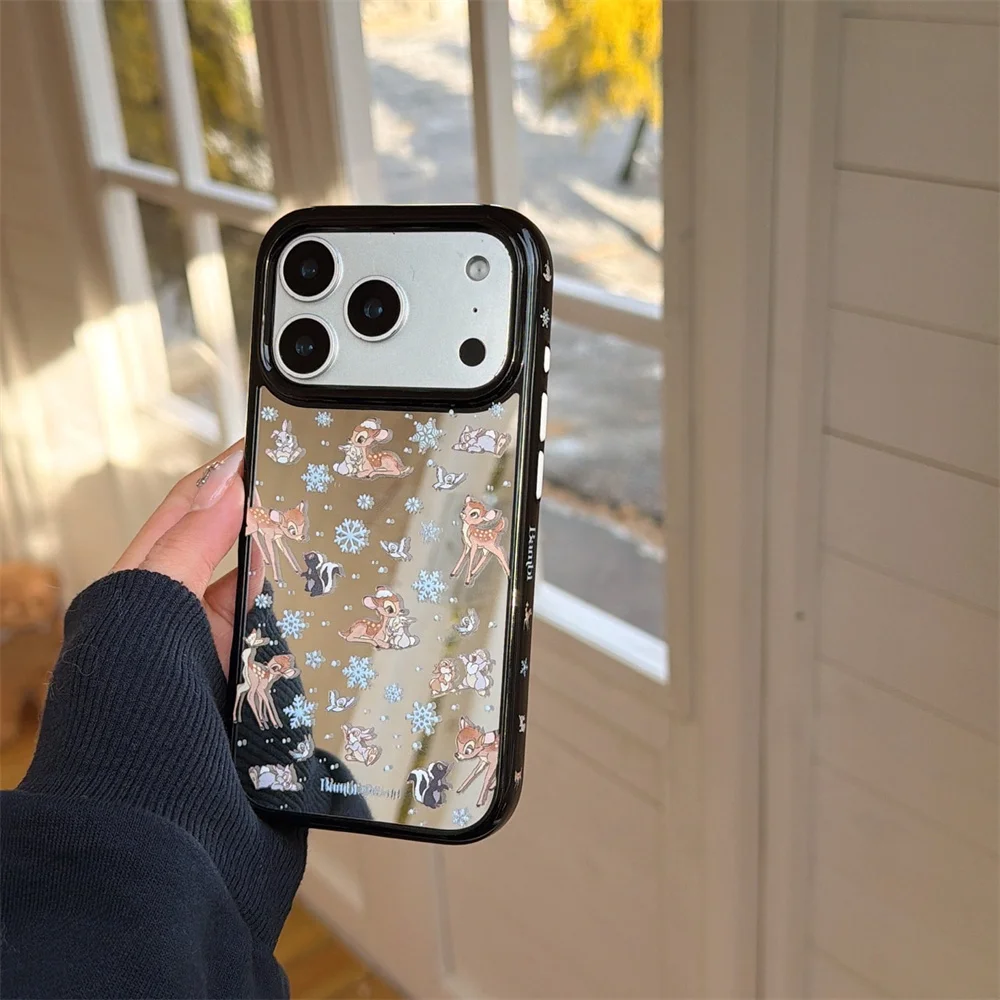 TNew Cute Mirror Christmas Snowflake Bambi Package, Suitable for iPhone 17pro/13/14/15/16 Pro Max Anti Drop Version view 3