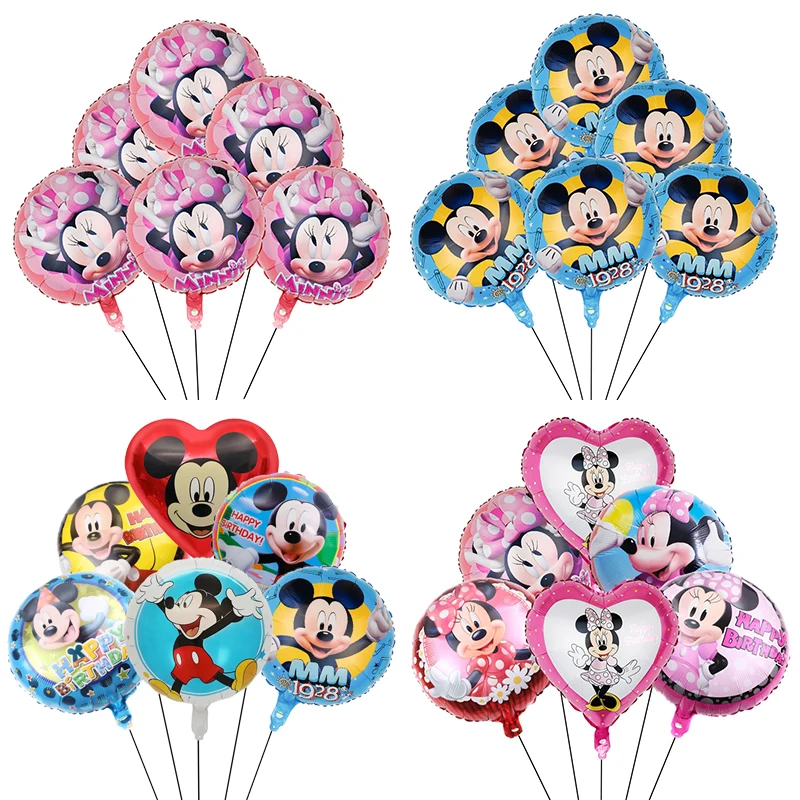 1Set Mickey Minnie Mouse 6pcs 18inch Foil Balloons Cartoon Theme Birthday Decorations Baby Shower Kids Toy Disney Party Supplies