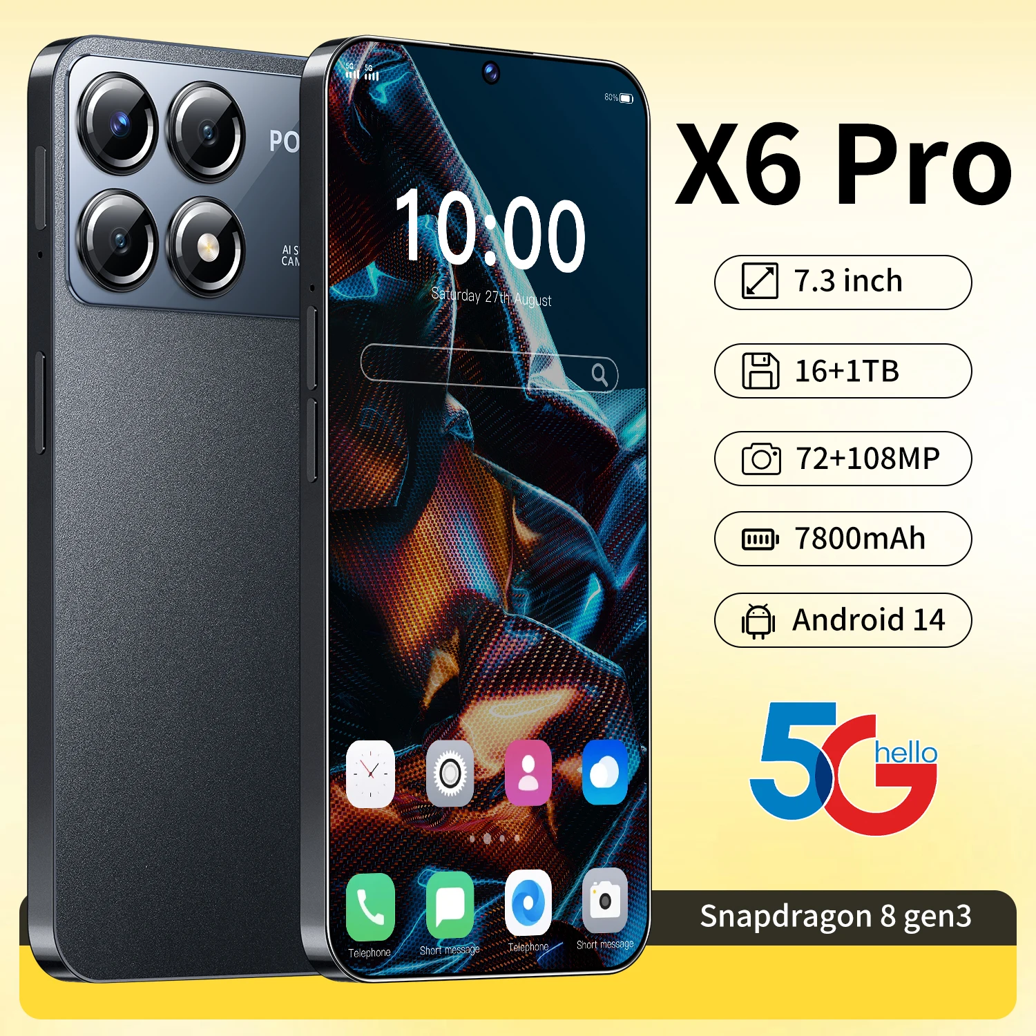 

2025 X6 Pro Original Smartphone Snapdragon 8 Gen 3 50MP+108MP Cellphone Android Finger Unlocked Global Version Mobile Phone