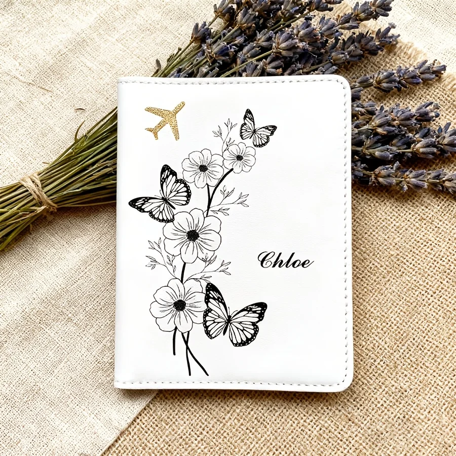 

Butterfly Flower Custom Name Passport Holder Stylish Travel Case Multi-color Nice Gift for Birthday Wedding Friends