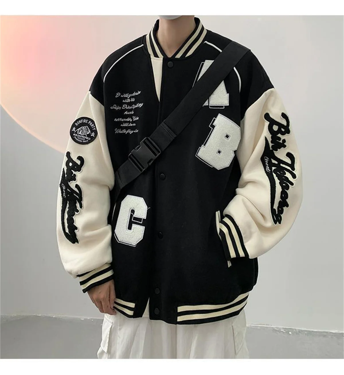 Y2k Lammwoll-Bomberjacke für Damen, Oversized Streetwear für Herren, Ins Hip Hop Harajuku Mode College-Uniform Varsity Baseball-Jacke – Detail 5
