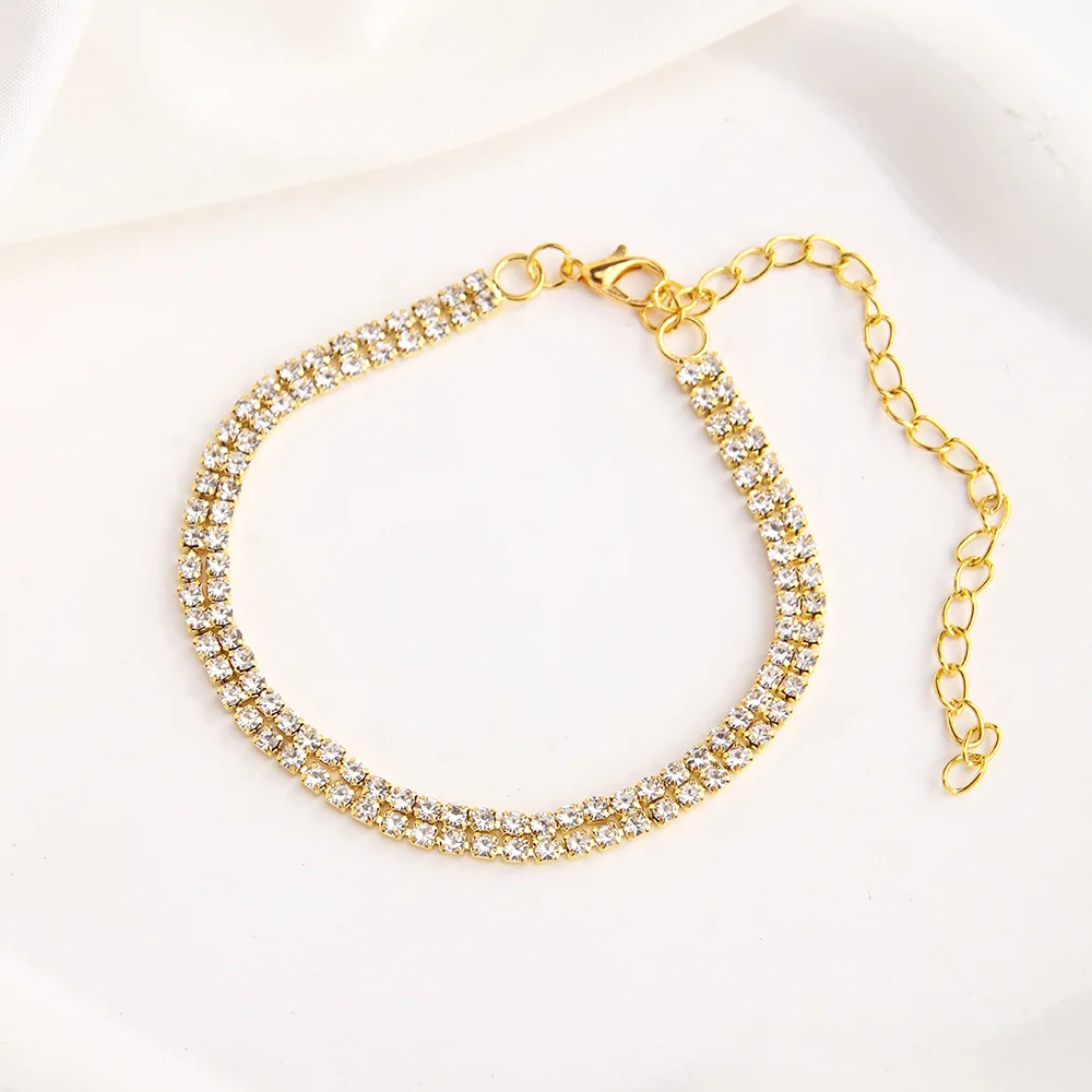 الأزياء صف مزدوج خلخال حجر الراين شاطئ الكاحل سوار سلسلة بيرفوت تنس الصيف خلخال سحر سوار الحلي هدية حزب