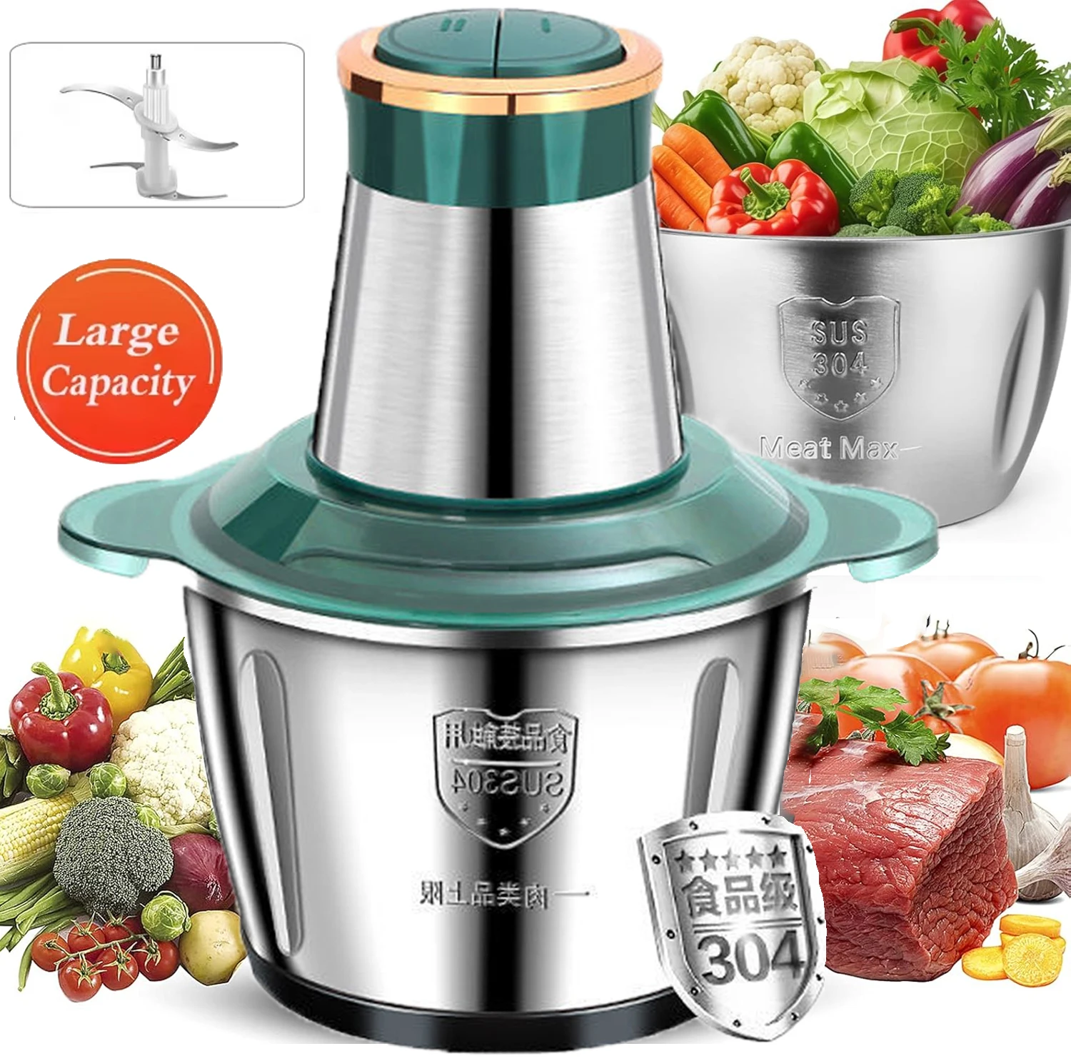 2L Edelstahl Elektrische Chopper Fleischwolf Fleischwolf Gemüse Chopper Fleisch Slicer Maschine Haushalts Grinder Küchenmaschine