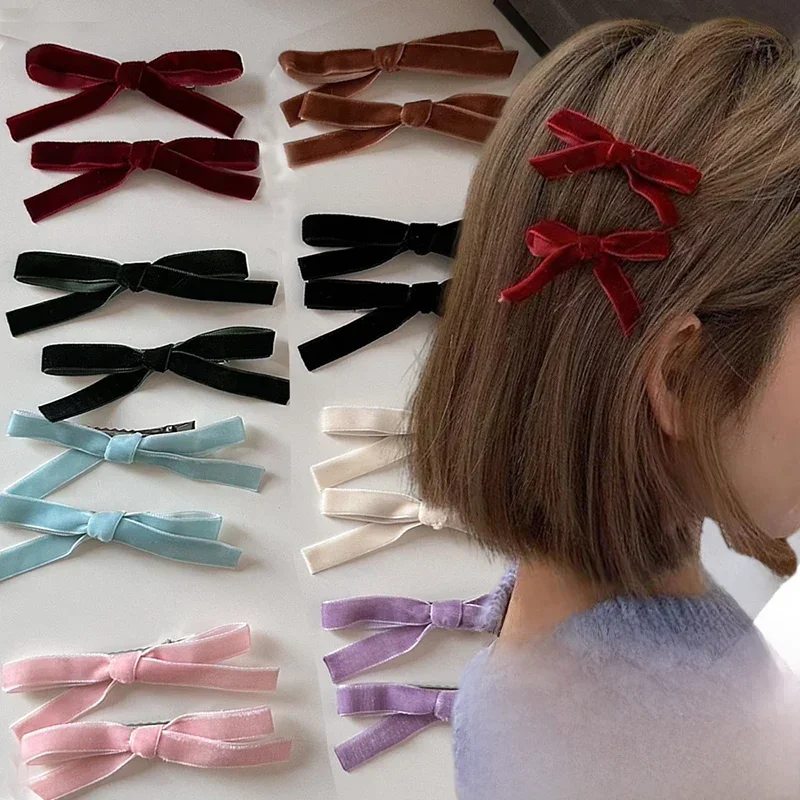 Pince à cheveux Vintage couleur Dopamine, 1/10 pièces, nœud en velours, mignon, léger, sensation Premium, épingle à cheveux papillon, doux et Cool, accessoires pour cheveux coréens