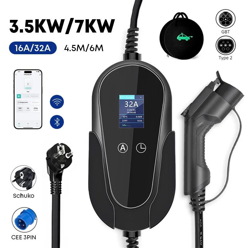 

BERET Type2/GBT Оптовая продажа 3,5 кВт/7 кВт 16A/32A Быстрое зарядное устройство для домашнего использования IEC 62196 Model 3 Автомобильное портативное зарядное устройство для электромобилей