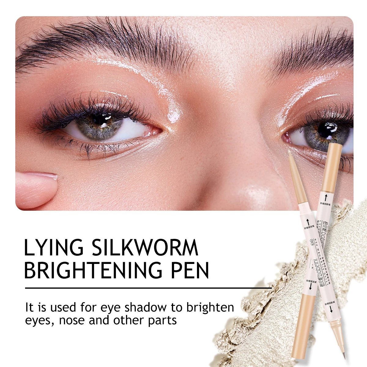 Dwustronny pędzel do makijażu rzęs – matowy naturalny cień do powiek i rozświetlacz do dolnej powieki do nieskazitelnego makijażu oczu