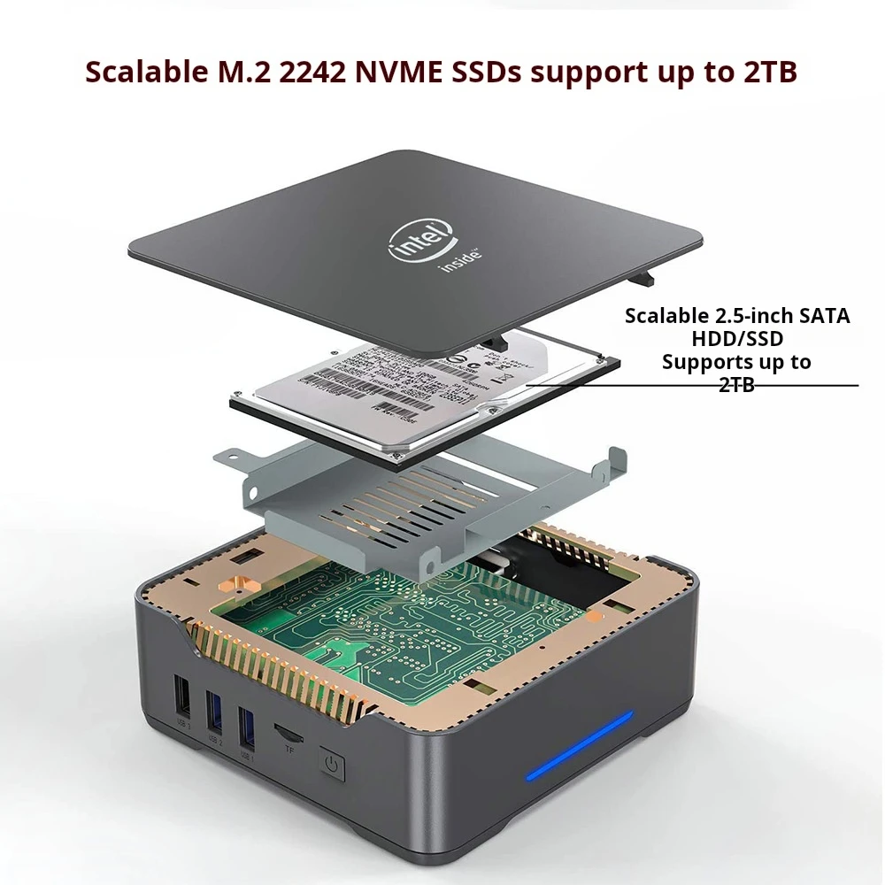 Mini PC Intel N100 CPU Mini Host N150 Home Office 4K Video Game Three-Screen Out Micro Portable Computer Mini Desktop