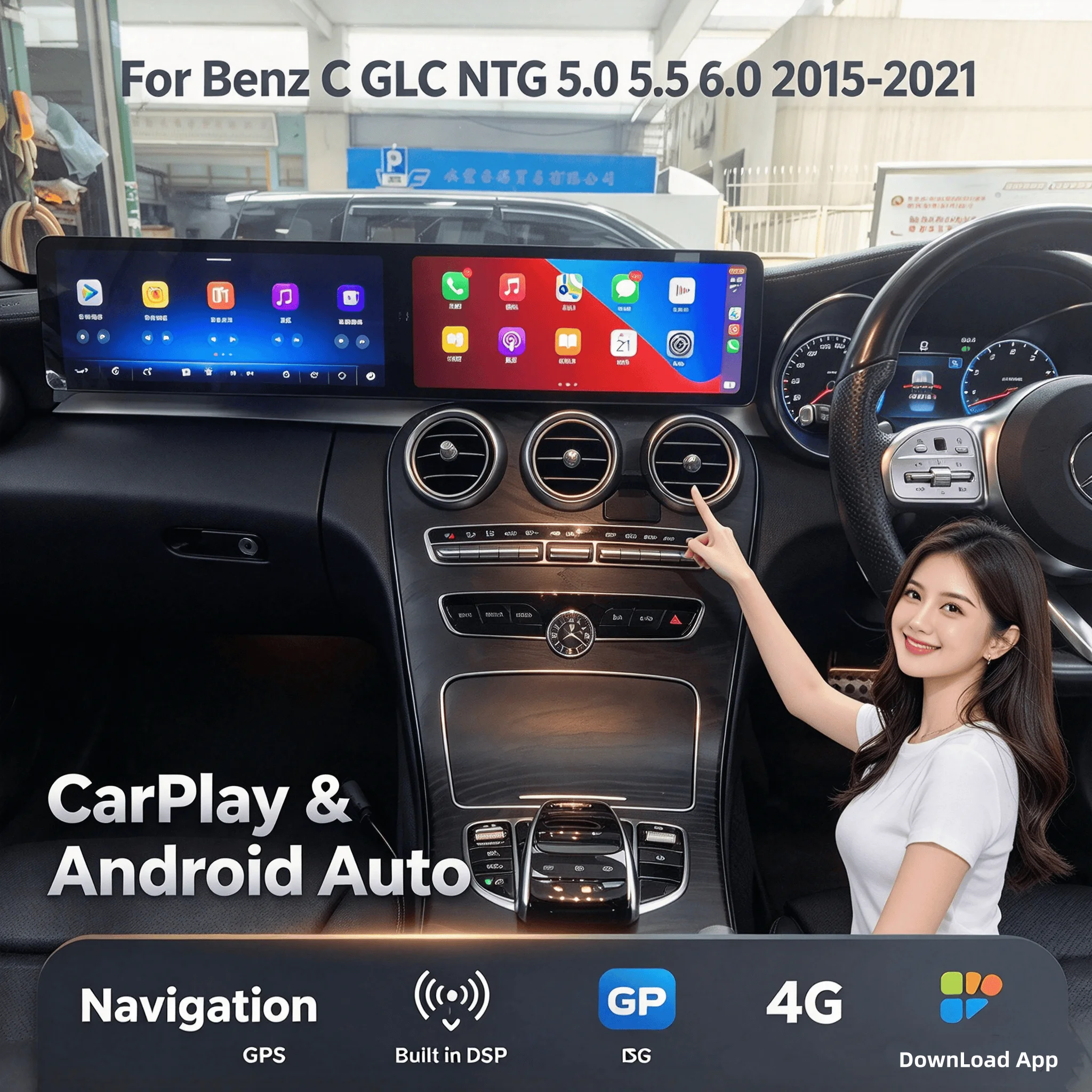 LHD/RHD Dual Screen 8+128GB Android Carplay For Benz C GLC NTG 5.0 5.5 6.0 2015-2021 Navigation GPS Car Multimedia Video Player
