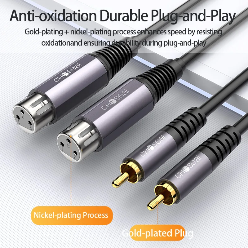 CHOSEAL  2 XLR Female to 2 RCA Male Cable HiFi Stereo Audio RCA to XLR Speaker Microphone Amplifier Mixer Patch Cable