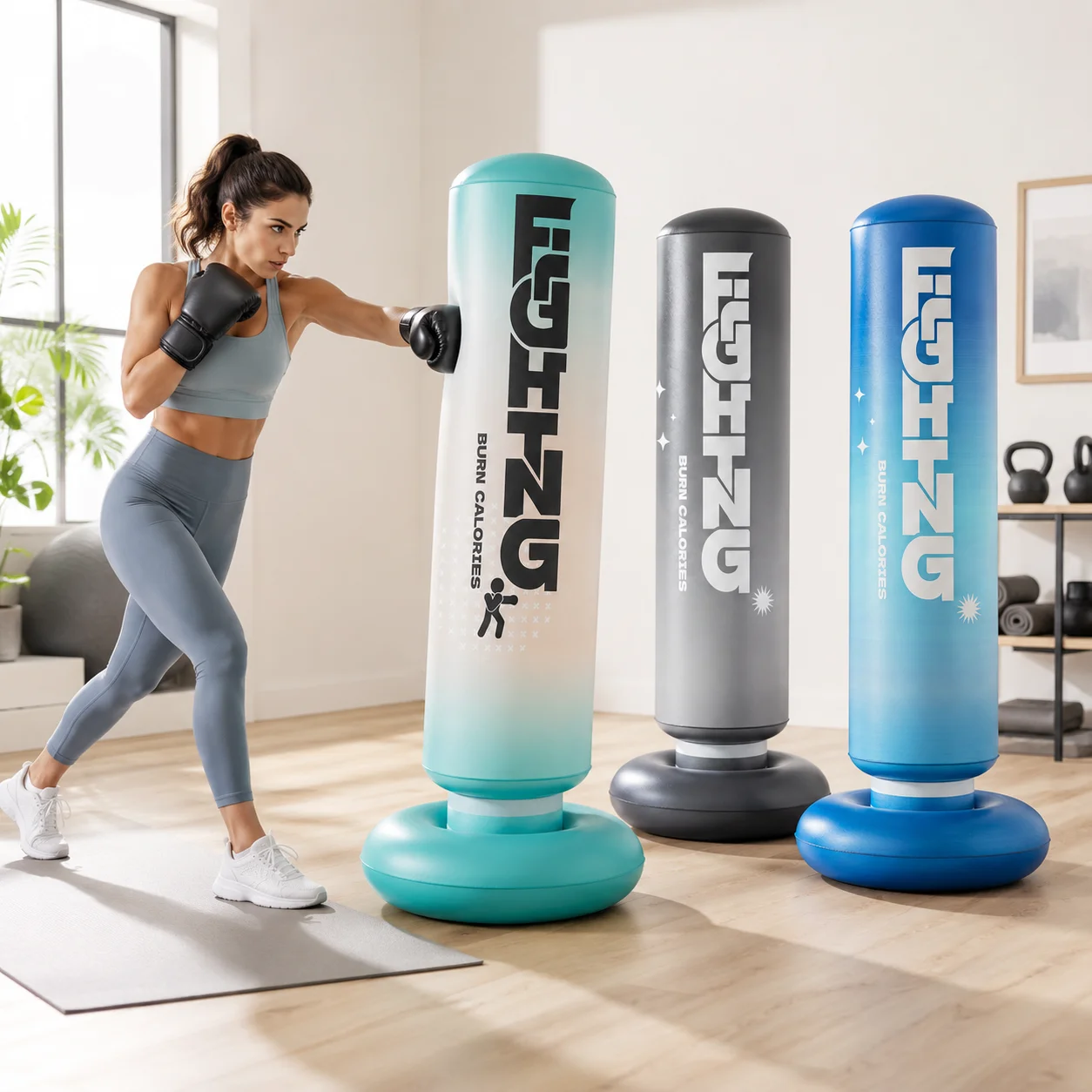 Inflatable Freestanding Punching Bag for Adults, Rebound Boxing Training Column for Home Gym Kickboxing Fitness Workout
