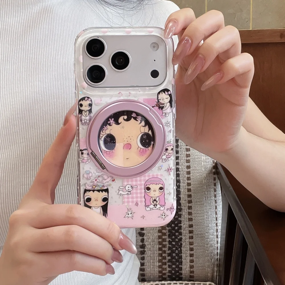 Korea INS Cute Cartoon Girl Yuyu Pattern Sweet Phone Case for iPhone 15 Pro 17 16 15 Pro Max 17Pro Kawaii Girly Shockproof Cover
