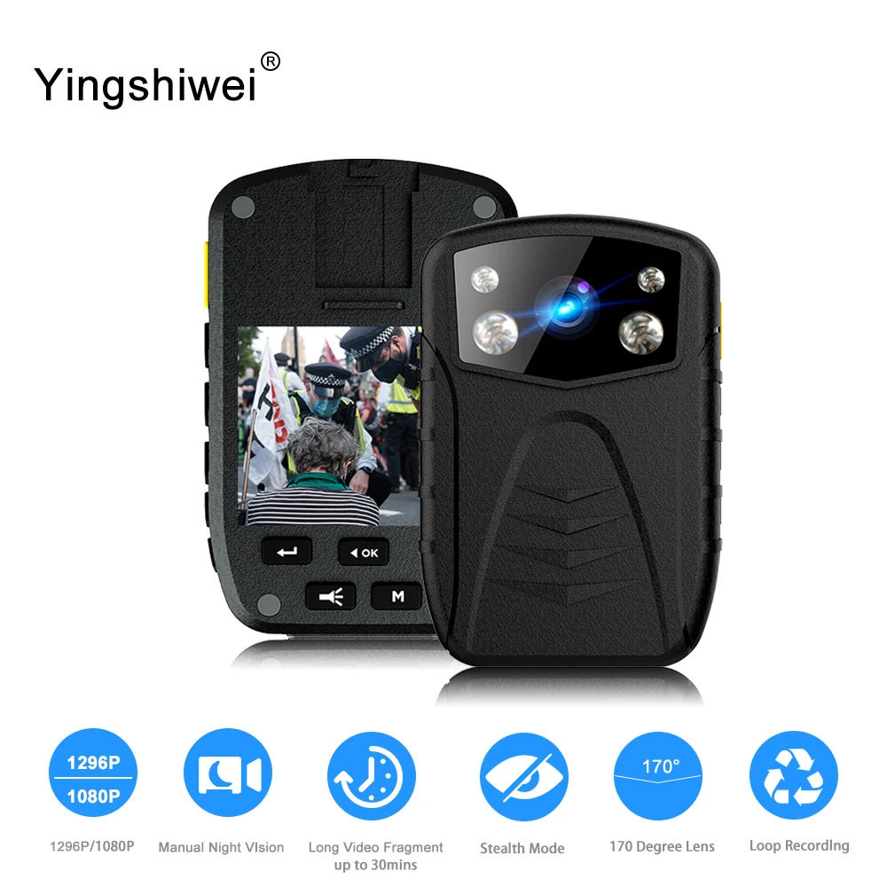 Yingshiwei A2 IP67 Waterproof 1296P HD Law Enforcement Bodycam Chest Recorder Police Security Wearable Digital Body Worn Camera