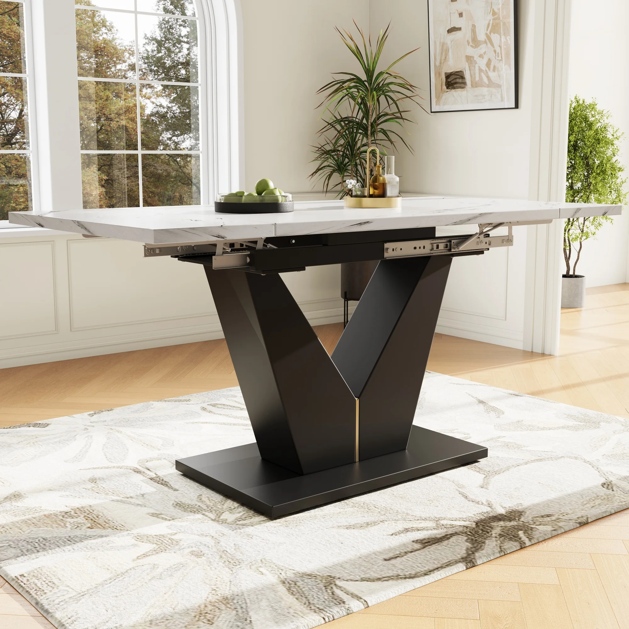 Teleskop-Esstisch (99-159×75cm), Ausziehbarer Esstisch, Platzsparender Küchen-Esstisch, Breite