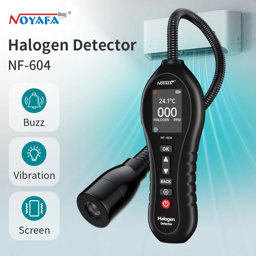 Noyafa Koelmiddellekdetector NF-604 Halogeenlekdetector LCD-scherm Freon Lekkagetester CFCS HCFCS HFCS Koelmiddeldetectie