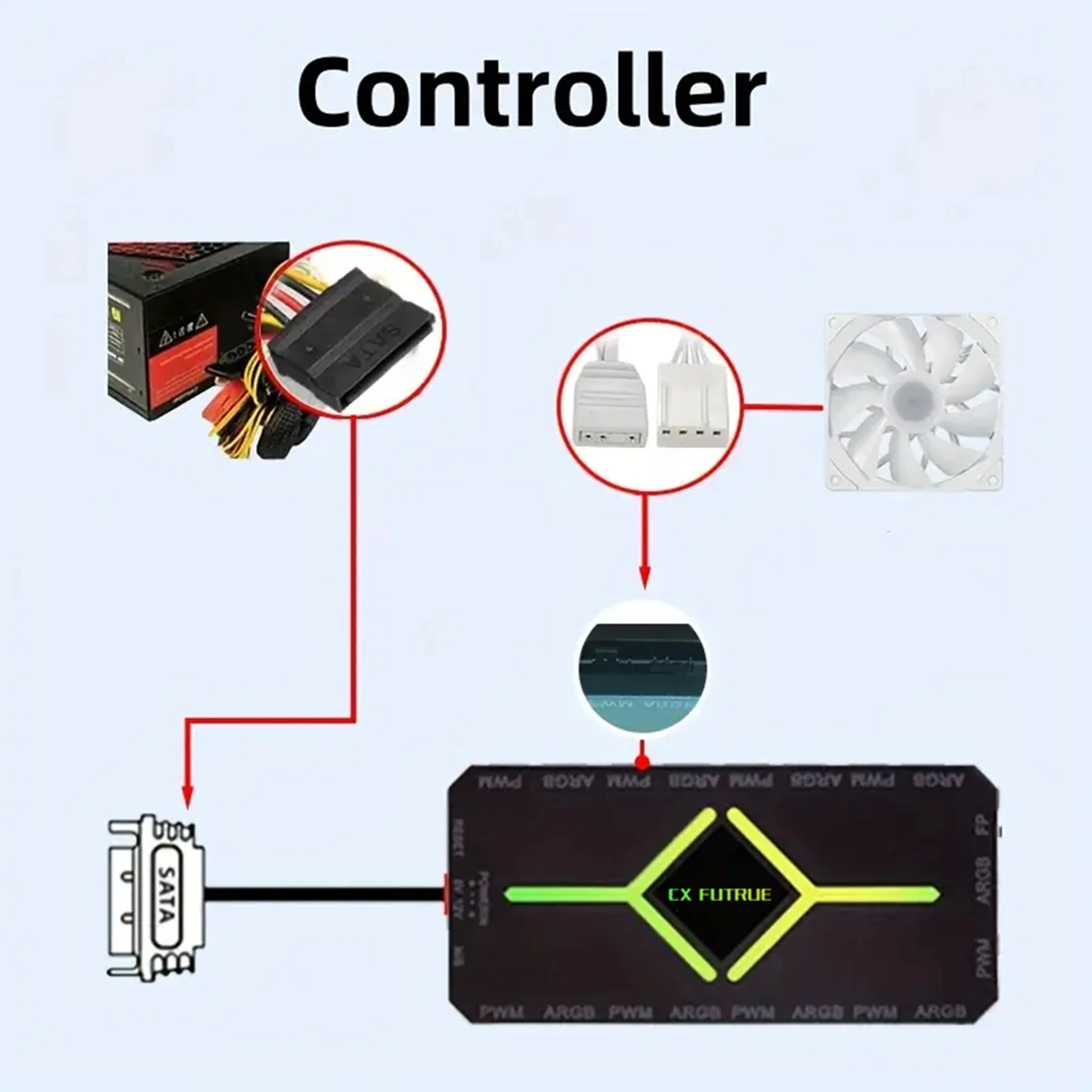 9-портовый ARGB PWM контроллер вентиляторов с пультом ДУ, синхронизация ARGB 5V 3Pin и контроллер температуры PWM 12V 4Pin для охлаждения корпуса ПК - батарейки в комплект не входят