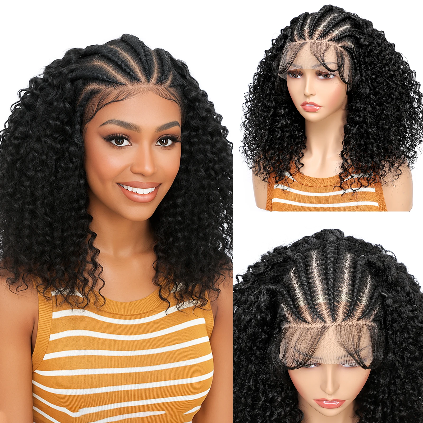 

Синтетические 13x6 кружевные фронтальные вьющиеся волосы Боб парики с косичками Глубокая волна парик с волосами ребенка для чернокожих женщин