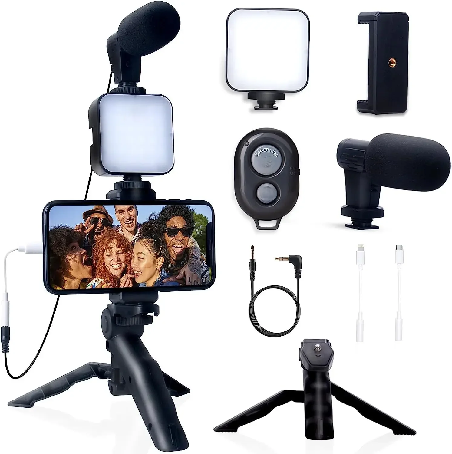Smartphone Vlogging Kit für iPhone Android mit Stativ Mini Mikrofon Starter Vlog Kit für Tiktok Live