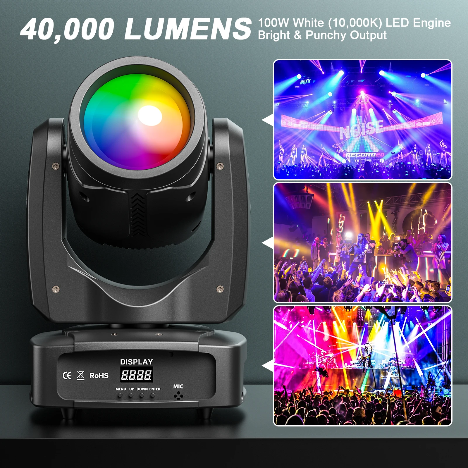 GWONG Mini 230W LED Moving Head RGBW Stage Lights With Strip Lights 18 Channels DMX 512 Voice Activation for Wedding Disco