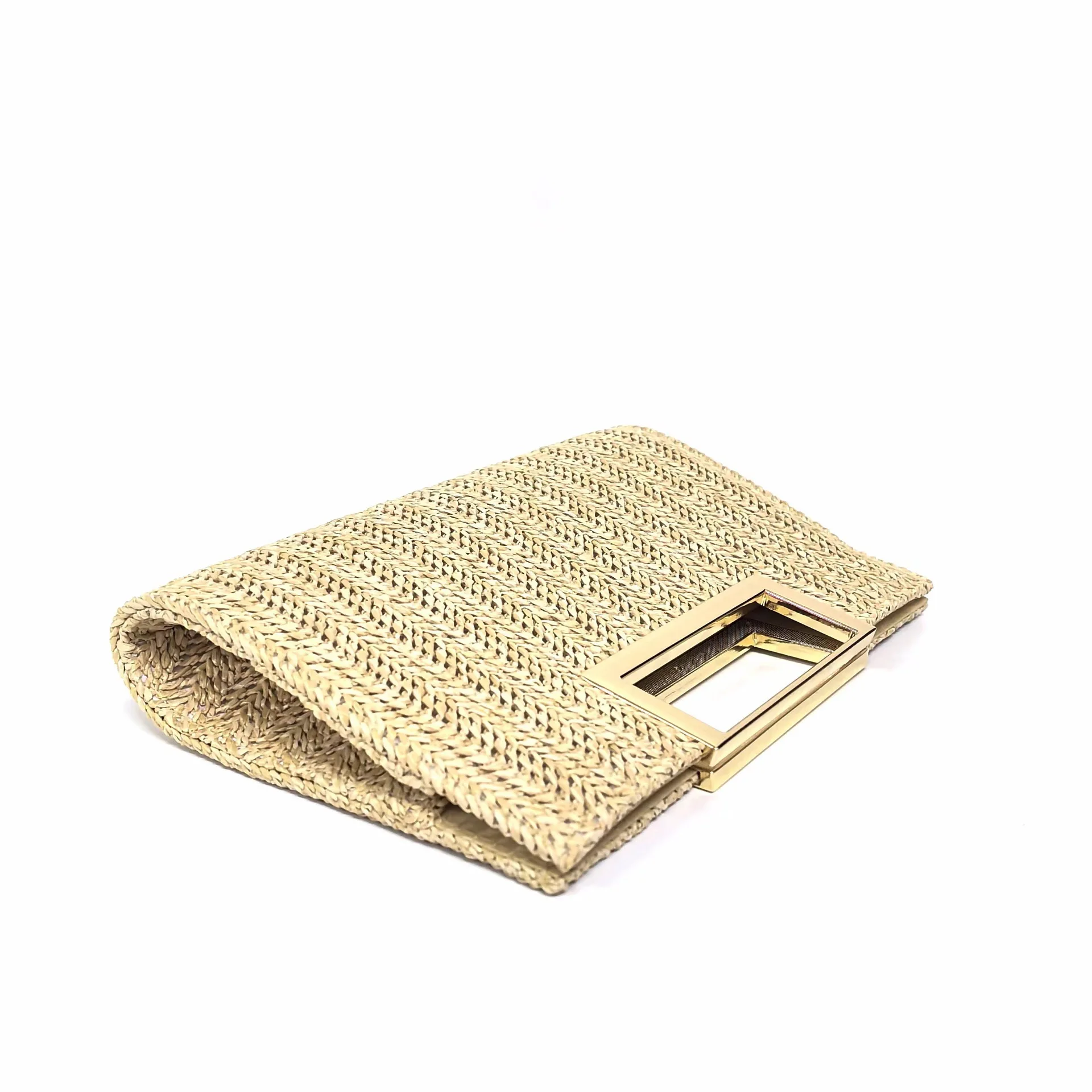 2024 New Women Square Bag Straw Clutch Bag Simple Fashion Models High-Grade Square Buckle Hardware Clutch Bag Wedding Party Bags