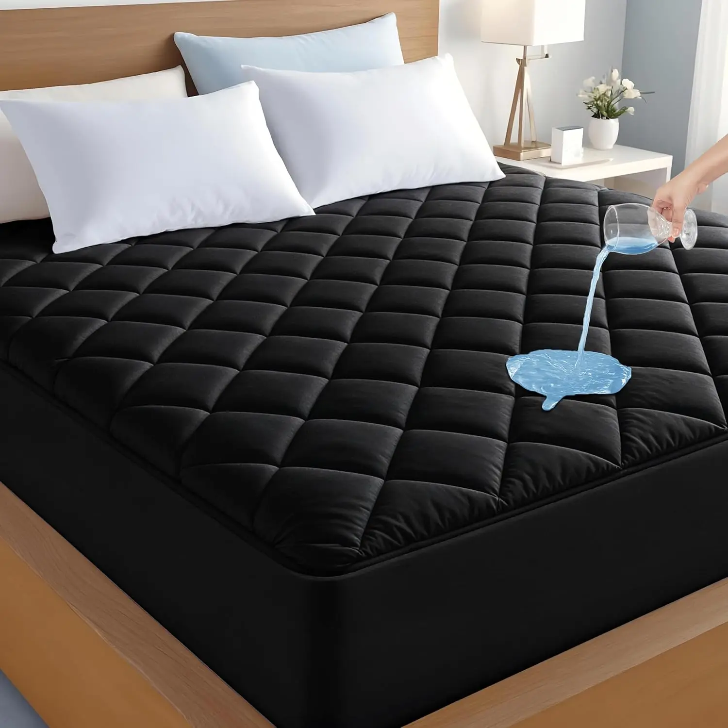 Lux Décor Colchón - Protector de Funda de colchón con Ajustado elástico Acolchado de hasta 16 Pulgadas Bolsillo Profundo - Colchón Silencioso